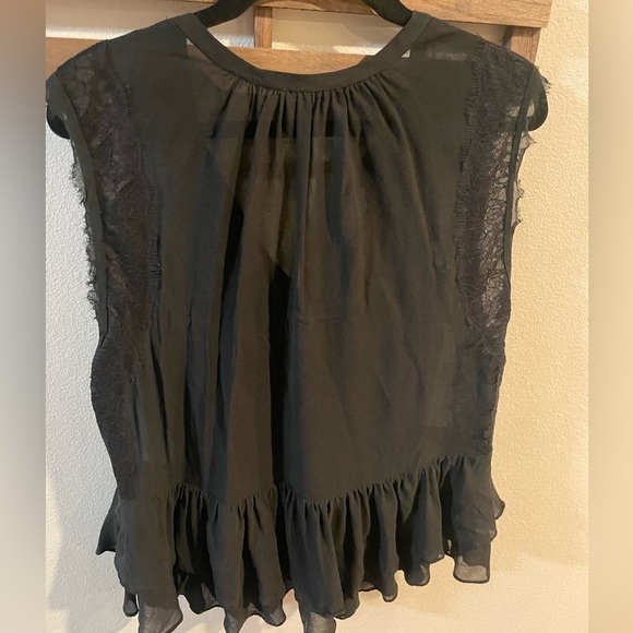 Rebecca Taylor Black Sleeveless Ruffled Blouse Size 8 - Picture 2 of 4